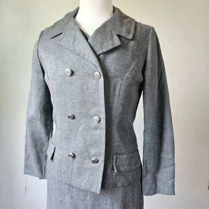 Vintage 1960s 3 Piece Skirt Vest Suit Gray Wool Secretary Mod Mad Men Small‎